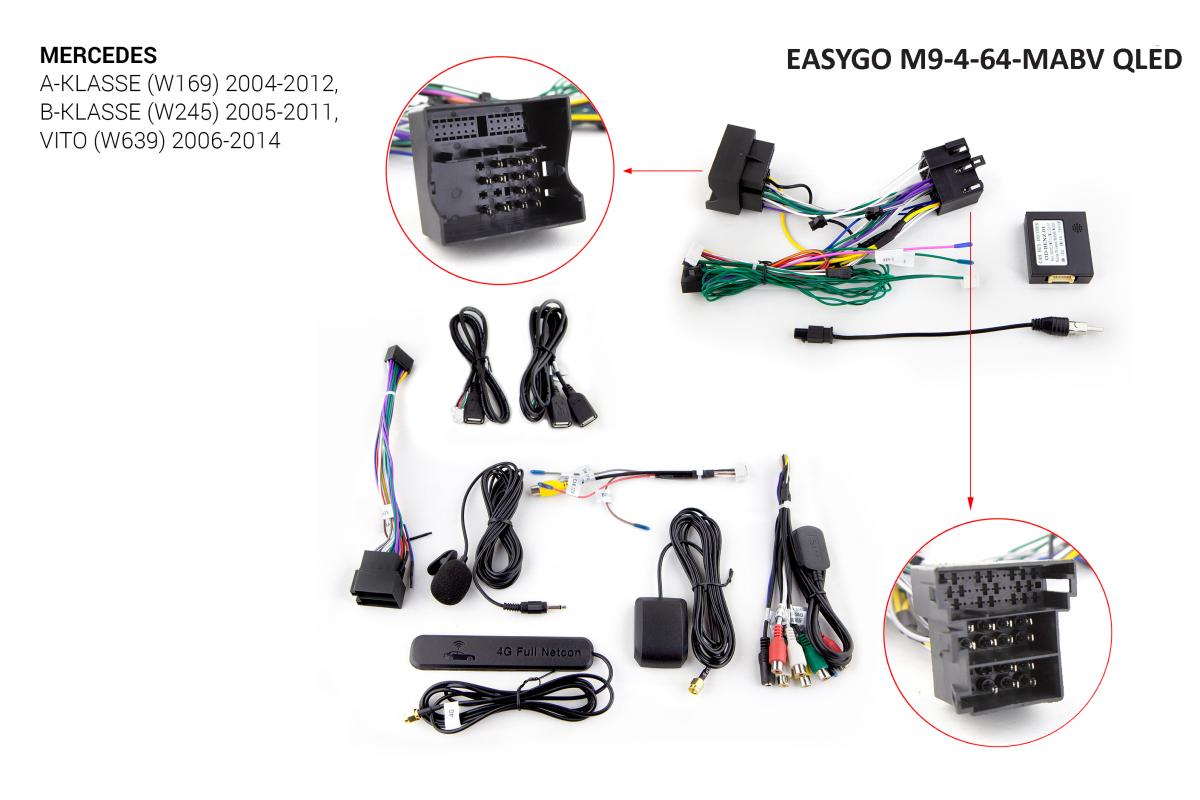 Штатное головное устройство EasyGo M9-4-64-MABV QLED Mercedes A-klasse (W169), B-klasse (W245), Vito (W639)