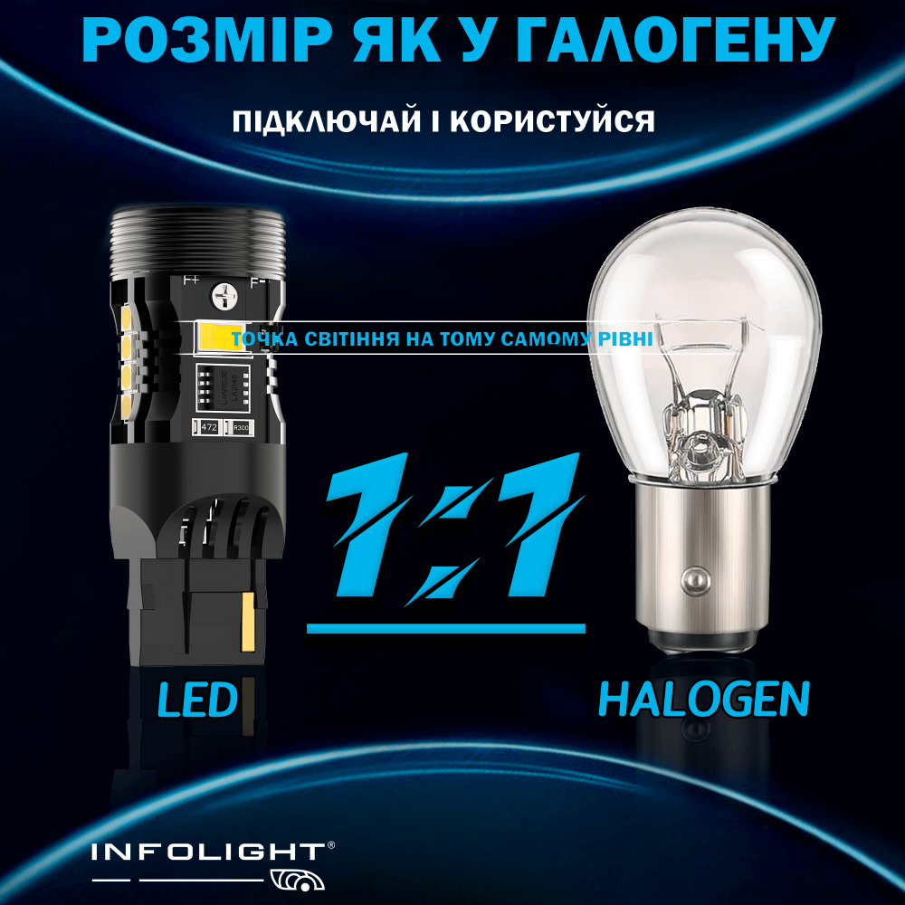 Комплект світлодіодних ламп Infolight T20, 7440 (w21w) Canbus Amber