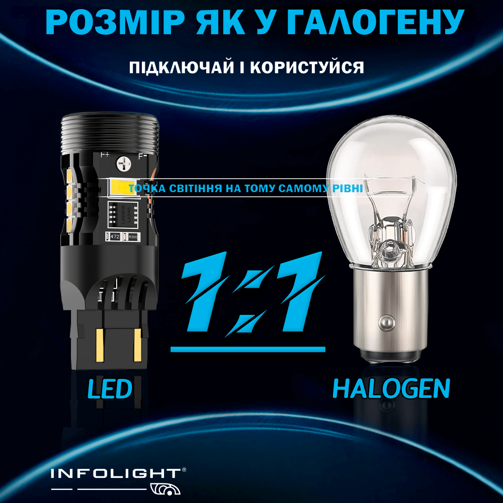 Комплект светодиодных ламп Infolight T20, 7443 (W21/5W) Canbus White