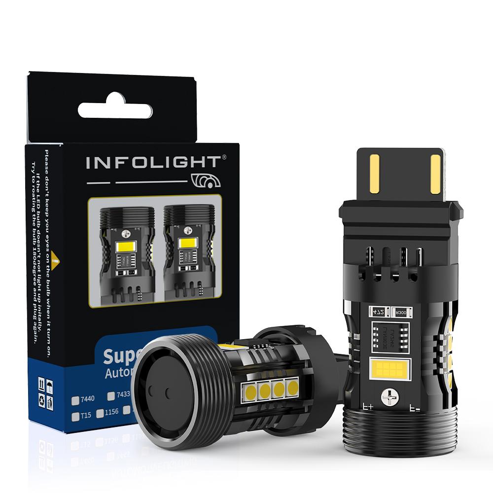 Комплект светодиодных ламп Infolight P27/7W (3157) Canbus Amber+White